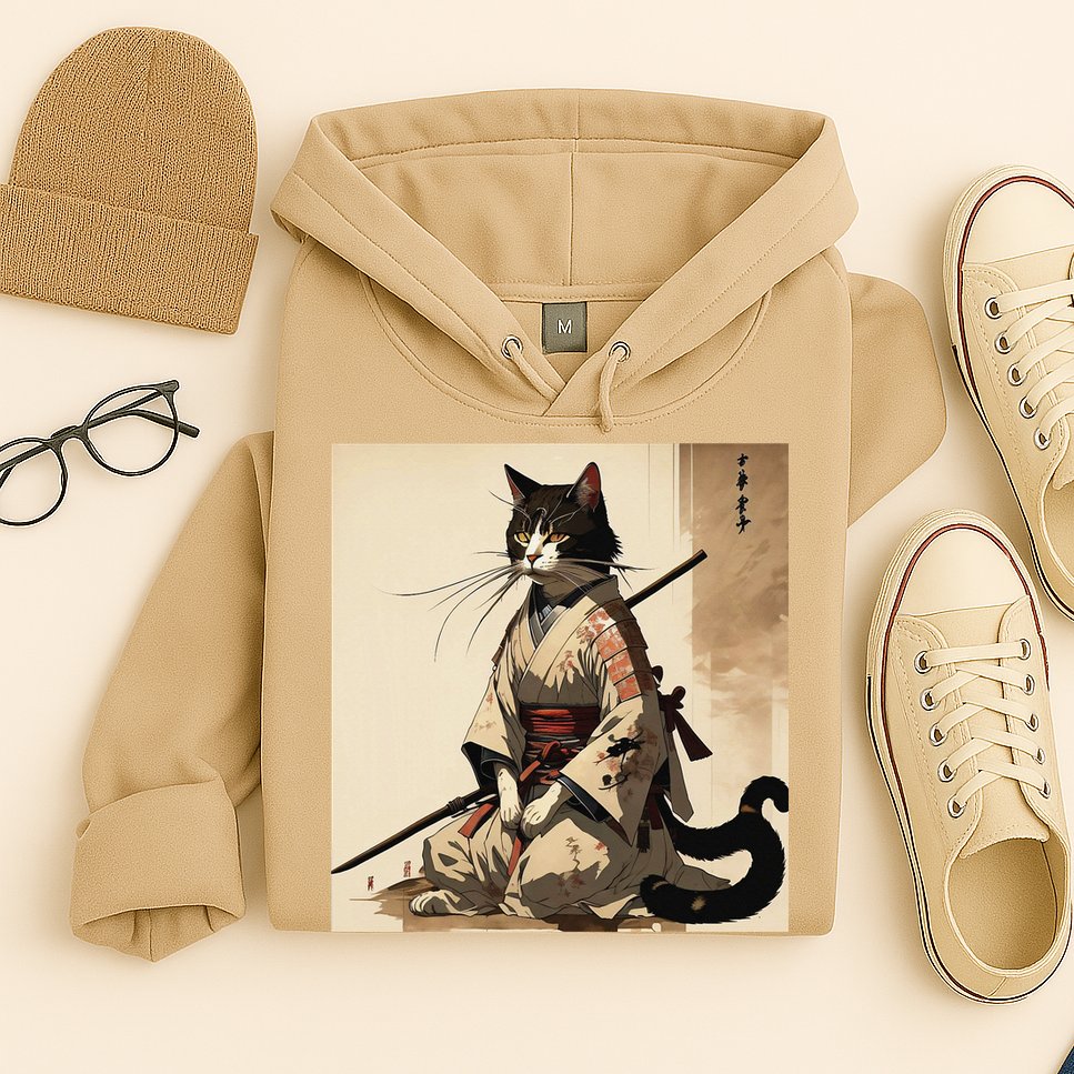 Samurai Cat Artwork Japanese Hoodie
