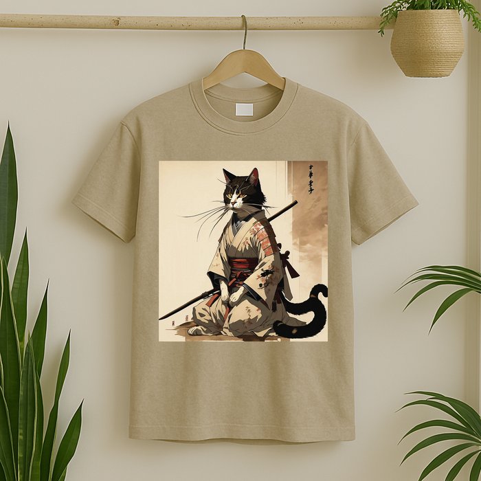 Samurai Cat Artwork Japanese T-Shirt