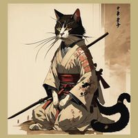 Samurai Cat Artwork Japanese T-Shirt