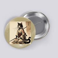 Samurai Cat Artwork Japanese Button