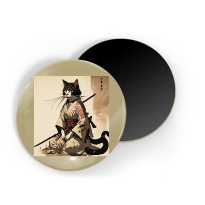 Samurai Cat Artwork Japanese Magnet