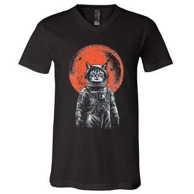 Space Cat Astronaut Cat Good Luck Cat Vintage V-Neck T-Shirt