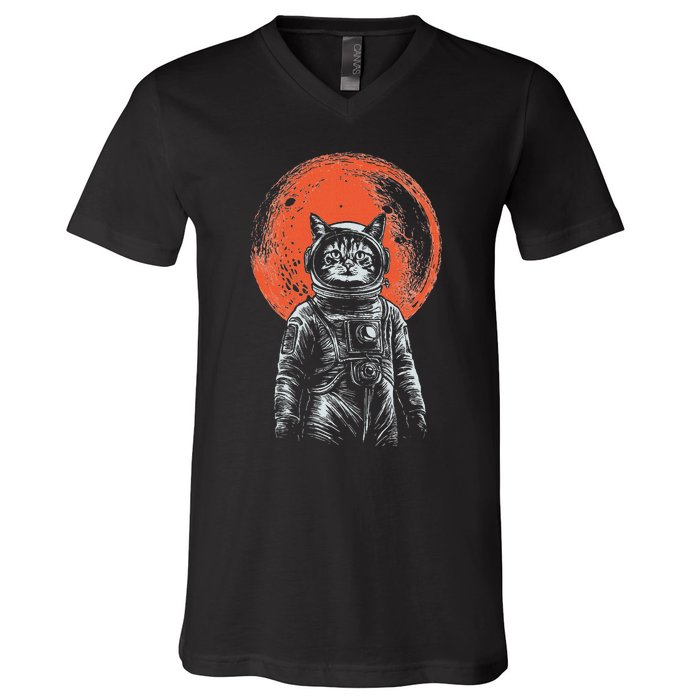 Space Cat Astronaut Cat Good Luck Cat Vintage V-Neck T-Shirt