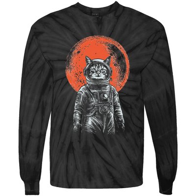Space Cat Astronaut Cat Good Luck Cat Vintage Tie-Dye Long Sleeve Shirt