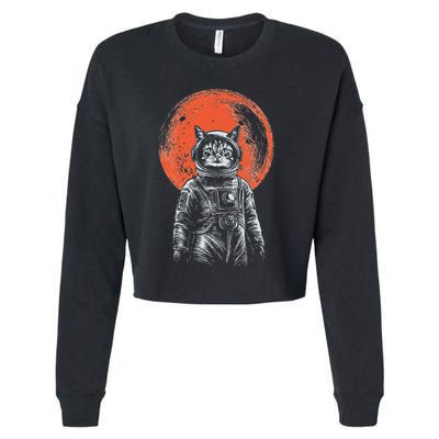 Space Cat Astronaut Cat Good Luck Cat Vintage Cropped Pullover Crew