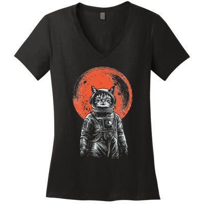 Space Cat Astronaut Cat Good Luck Cat Vintage Women's V-Neck T-Shirt