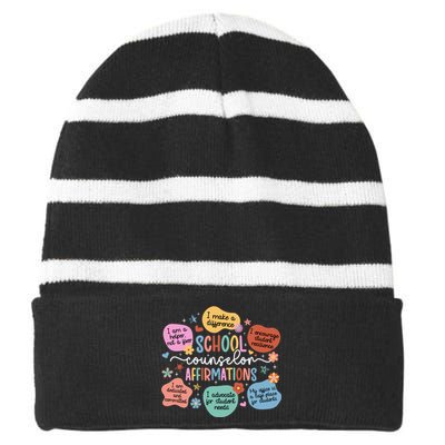 School Counselor Affirmations School Counseling Striped Beanie with Solid Band