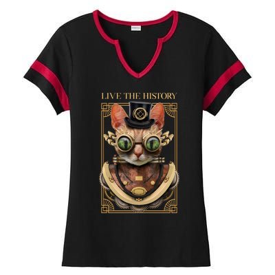 Steampunk Cat Animal Bizarre Ladies Halftime Notch Neck Tee