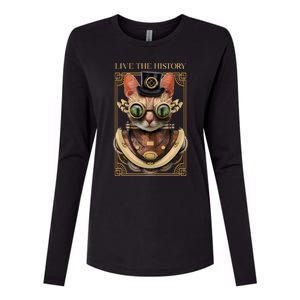 Steampunk Cat Animal Bizarre Womens Cotton Relaxed Long Sleeve T-Shirt