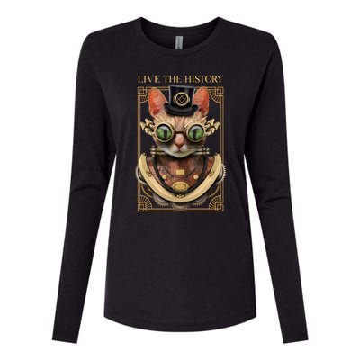 Steampunk Cat Animal Bizarre Womens Cotton Relaxed Long Sleeve T-Shirt