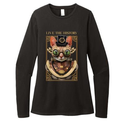 Steampunk Cat Animal Bizarre Womens CVC Long Sleeve Shirt