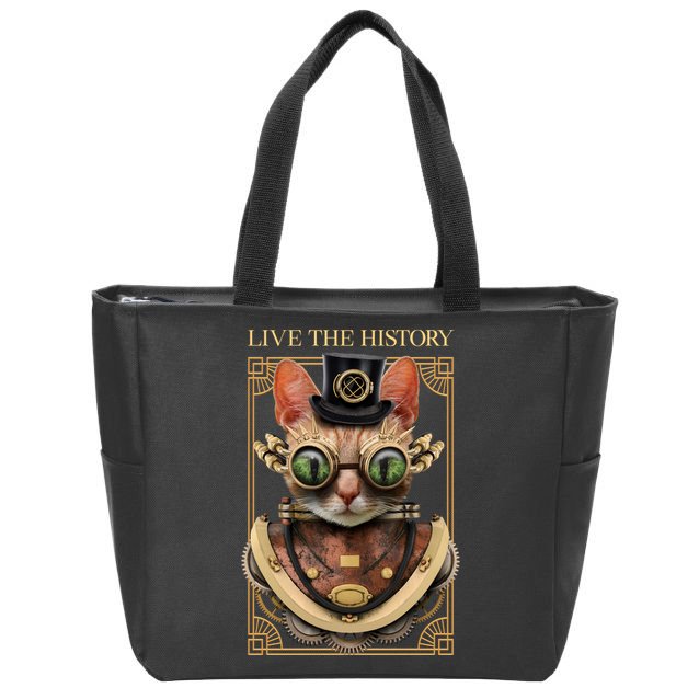 Steampunk Cat Animal Bizarre Zip Tote Bag