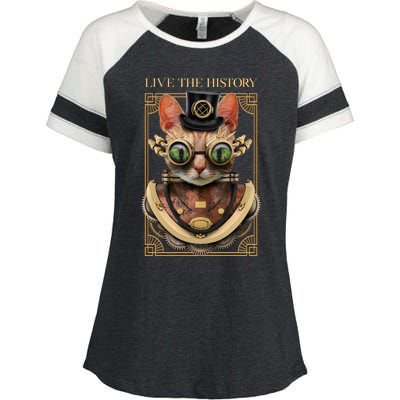 Steampunk Cat Animal Bizarre Enza Ladies Jersey Colorblock Tee