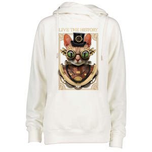 Steampunk Cat Animal Bizarre Womens Funnel Neck Pullover Hood