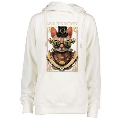 Steampunk Cat Animal Bizarre Womens Funnel Neck Pullover Hood