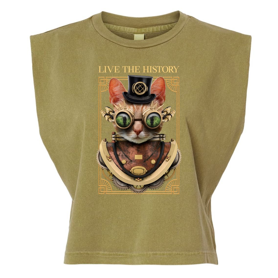 Steampunk Cat Animal Bizarre Garment-Dyed Women's Muscle Tee