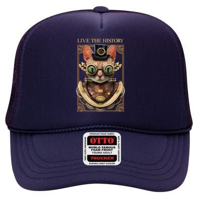 Steampunk Cat Animal Bizarre High Crown Mesh Back Trucker Hat