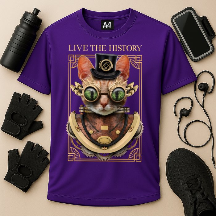 Steampunk Cat Animal Bizarre Cooling Performance Crew T-Shirt