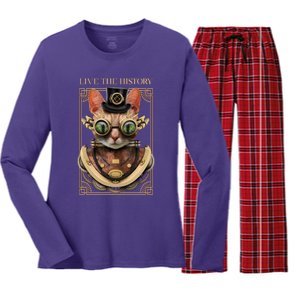 Steampunk Cat Animal Bizarre Women's Long Sleeve Flannel Pajama Set 