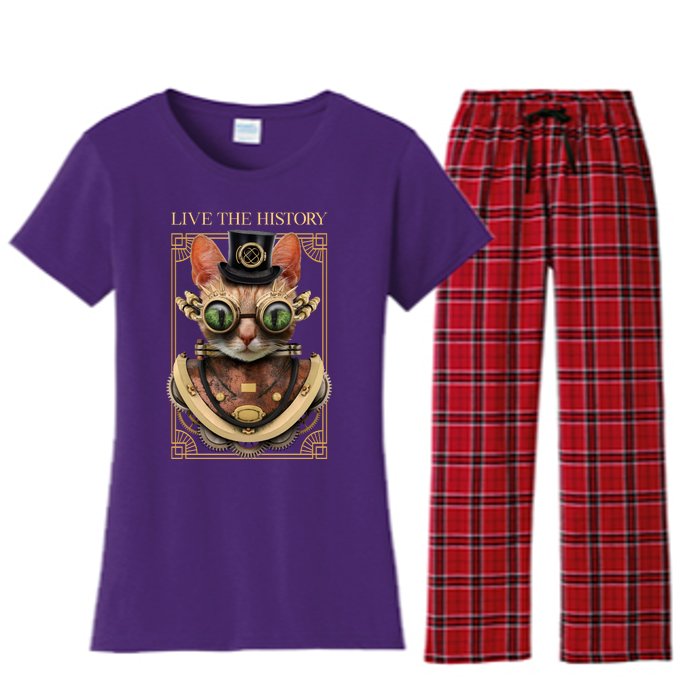 Steampunk Cat Animal Bizarre Women's Flannel Pajama Set