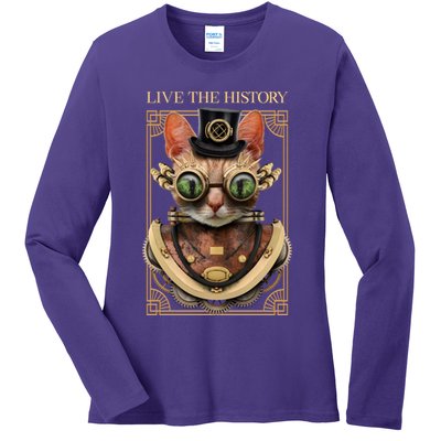 Steampunk Cat Animal Bizarre Ladies Long Sleeve Shirt