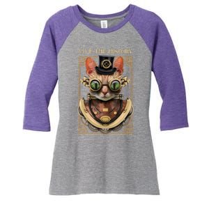 Steampunk Cat Animal Bizarre Women's Tri-Blend 3/4-Sleeve Raglan Shirt