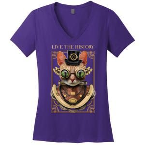 Steampunk Cat Animal Bizarre Women's V-Neck T-Shirt