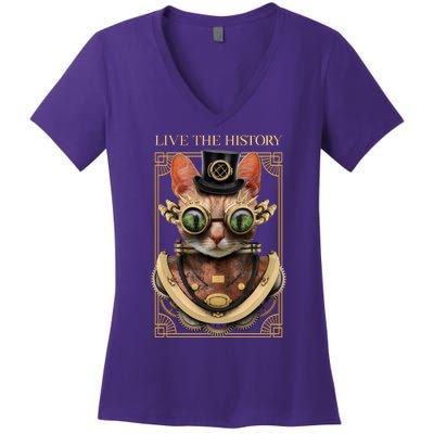 Steampunk Cat Animal Bizarre Women's V-Neck T-Shirt