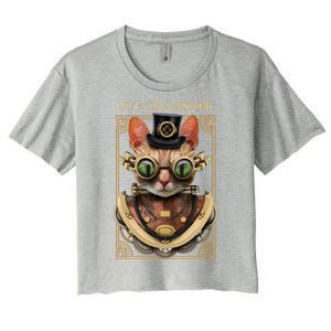 Steampunk Cat Animal Bizarre Women's Crop Top Tee