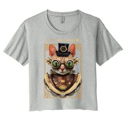 Steampunk Cat Animal Bizarre Women's Crop Top Tee