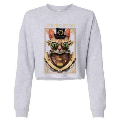 Steampunk Cat Animal Bizarre Cropped Pullover Crew