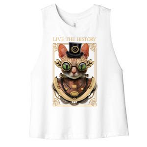 Steampunk Cat Animal Bizarre Women's Racerback Cropped Tank