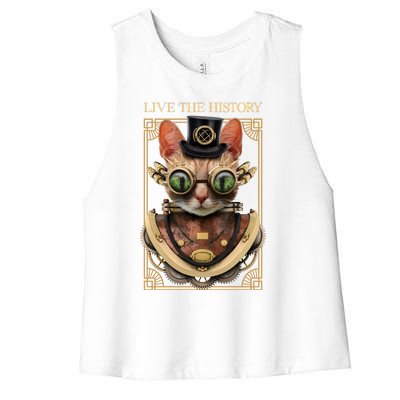 Steampunk Cat Animal Bizarre Women's Racerback Cropped Tank