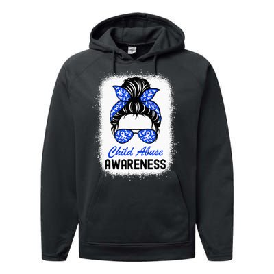 Stop Child Abuse Child Abuse Prevention Awareness Messy Bun Performance Fleece Hoodie