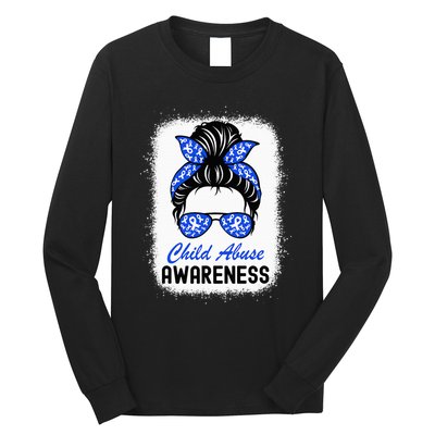 Stop Child Abuse Child Abuse Prevention Awareness Messy Bun Long Sleeve Shirt