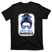 Stop Child Abuse Child Abuse Prevention Awareness Messy Bun T-Shirt