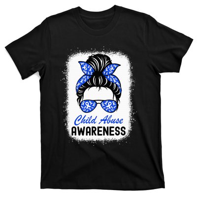 Stop Child Abuse Child Abuse Prevention Awareness Messy Bun T-Shirt