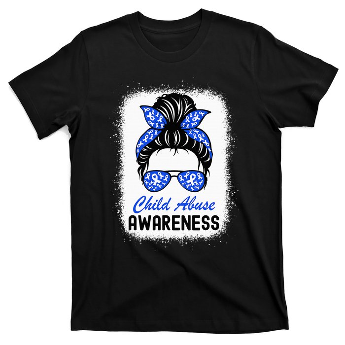 Stop Child Abuse Child Abuse Prevention Awareness Messy Bun T-Shirt