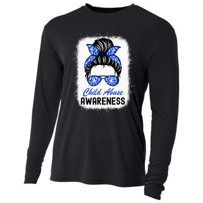 Stop Child Abuse Child Abuse Prevention Awareness Messy Bun Cooling Performance Long Sleeve Crew