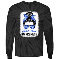 Stop Child Abuse Child Abuse Prevention Awareness Messy Bun Tie-Dye Long Sleeve Shirt