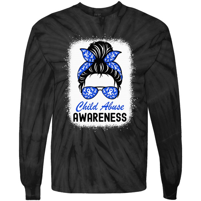 Stop Child Abuse Child Abuse Prevention Awareness Messy Bun Tie-Dye Long Sleeve Shirt