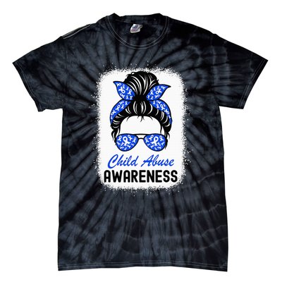 Stop Child Abuse Child Abuse Prevention Awareness Messy Bun Tie-Dye T-Shirt