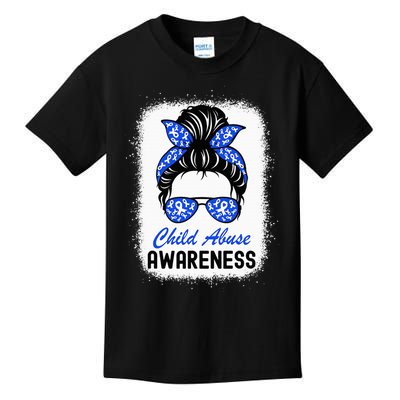 Stop Child Abuse Child Abuse Prevention Awareness Messy Bun Kids T-Shirt