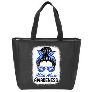 Stop Child Abuse Child Abuse Prevention Awareness Messy Bun Zip Tote Bag