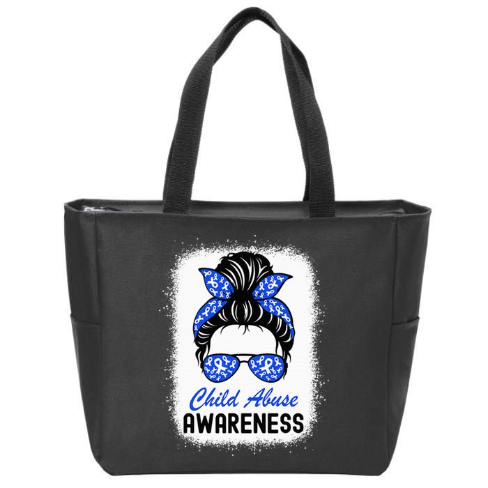 Stop Child Abuse Child Abuse Prevention Awareness Messy Bun Zip Tote Bag