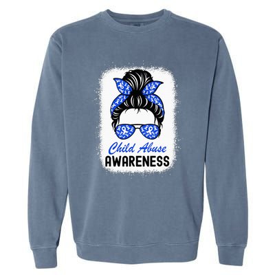 Stop Child Abuse Child Abuse Prevention Awareness Messy Bun Garment-Dyed Sweatshirt