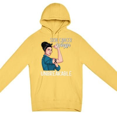 Skin Cancer Awareness Warrior Unbreakable Support Gift Premium Pullover Hoodie