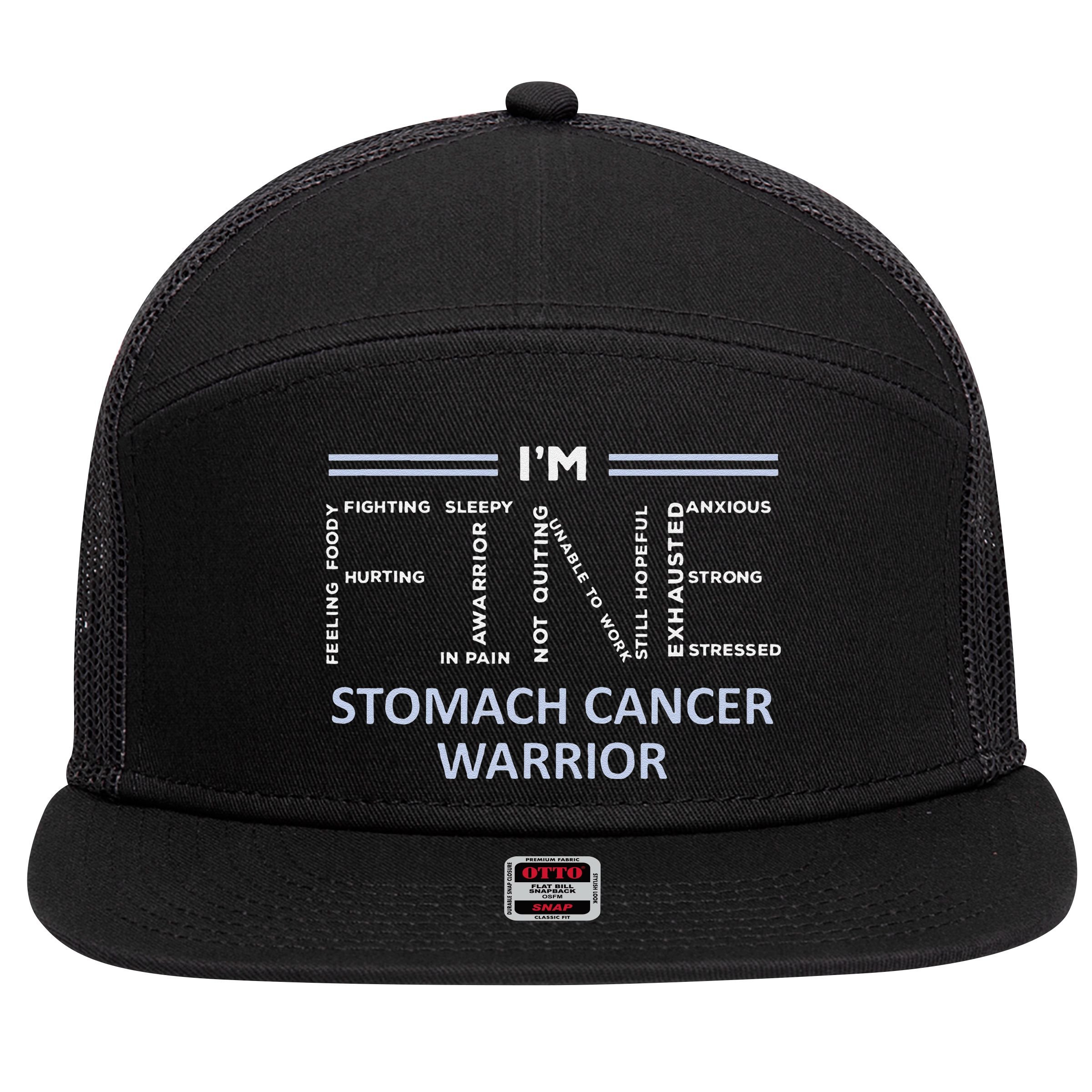 Stomach Cancer Awareness I´M Fine Periwinkle Ribbon Fighter 7 Panel Mesh Trucker Snapback Hat