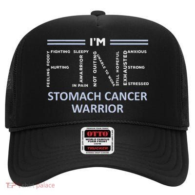 Stomach Cancer Awareness I´M Fine Periwinkle Ribbon Fighter High Crown Mesh Back Trucker Hat