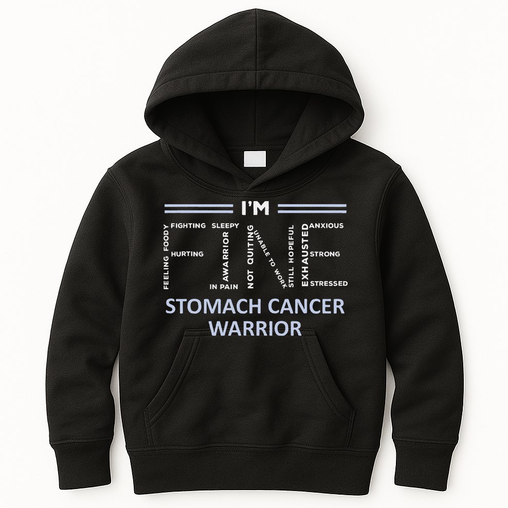Stomach Cancer Awareness I´M Fine Periwinkle Ribbon Fighter Kids Hoodie